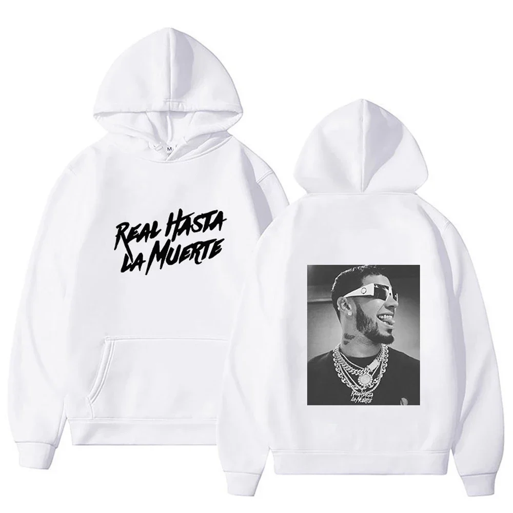 Autumn Fleece Men\'s Hoodies Anuel AA Real Hasta La Muerte Print Sweatshirts Streetwear Rapper Loose Pullover Casual Hooded Tops