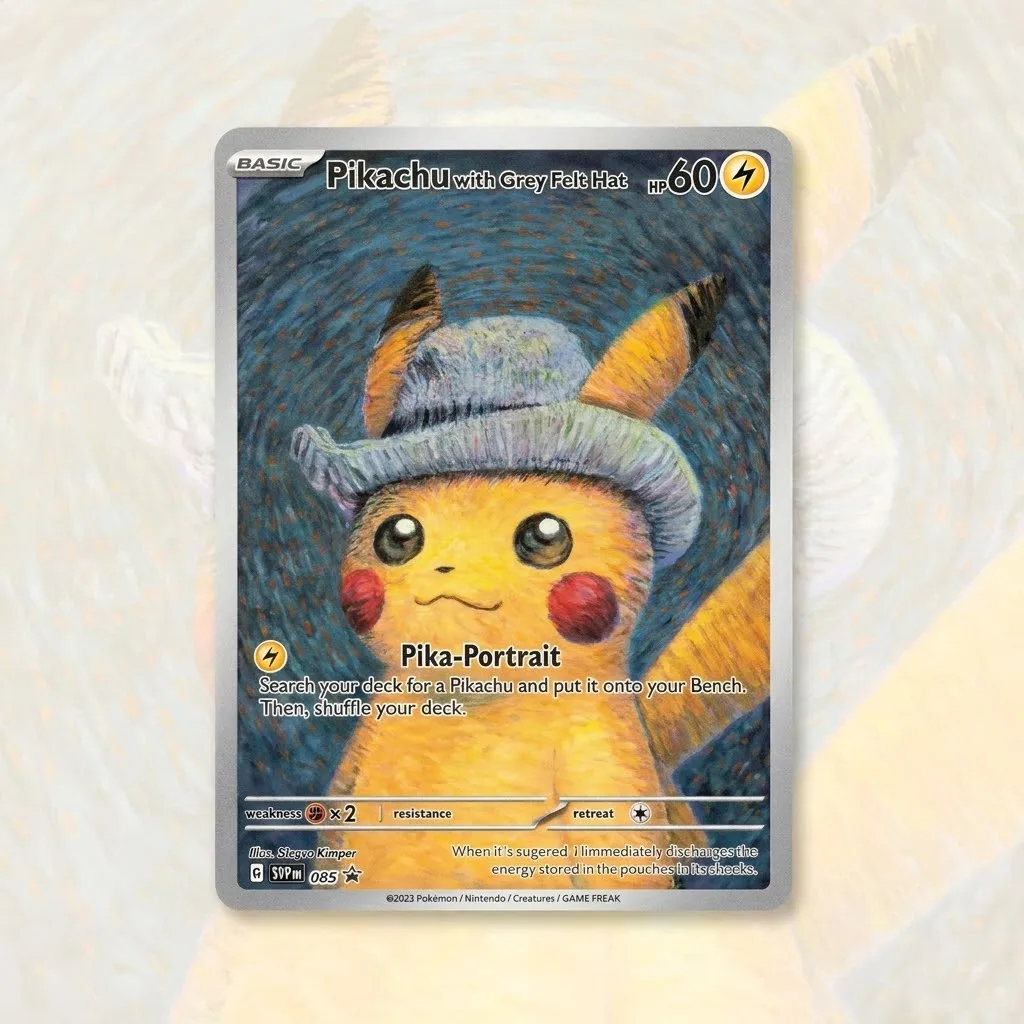 2023 PTCG DIY SVP EN PIKACHU/GREY FELT HAT XVAN GOGH GEM M TCopy 10 Points Rating Card Gift Toy Dropshipping