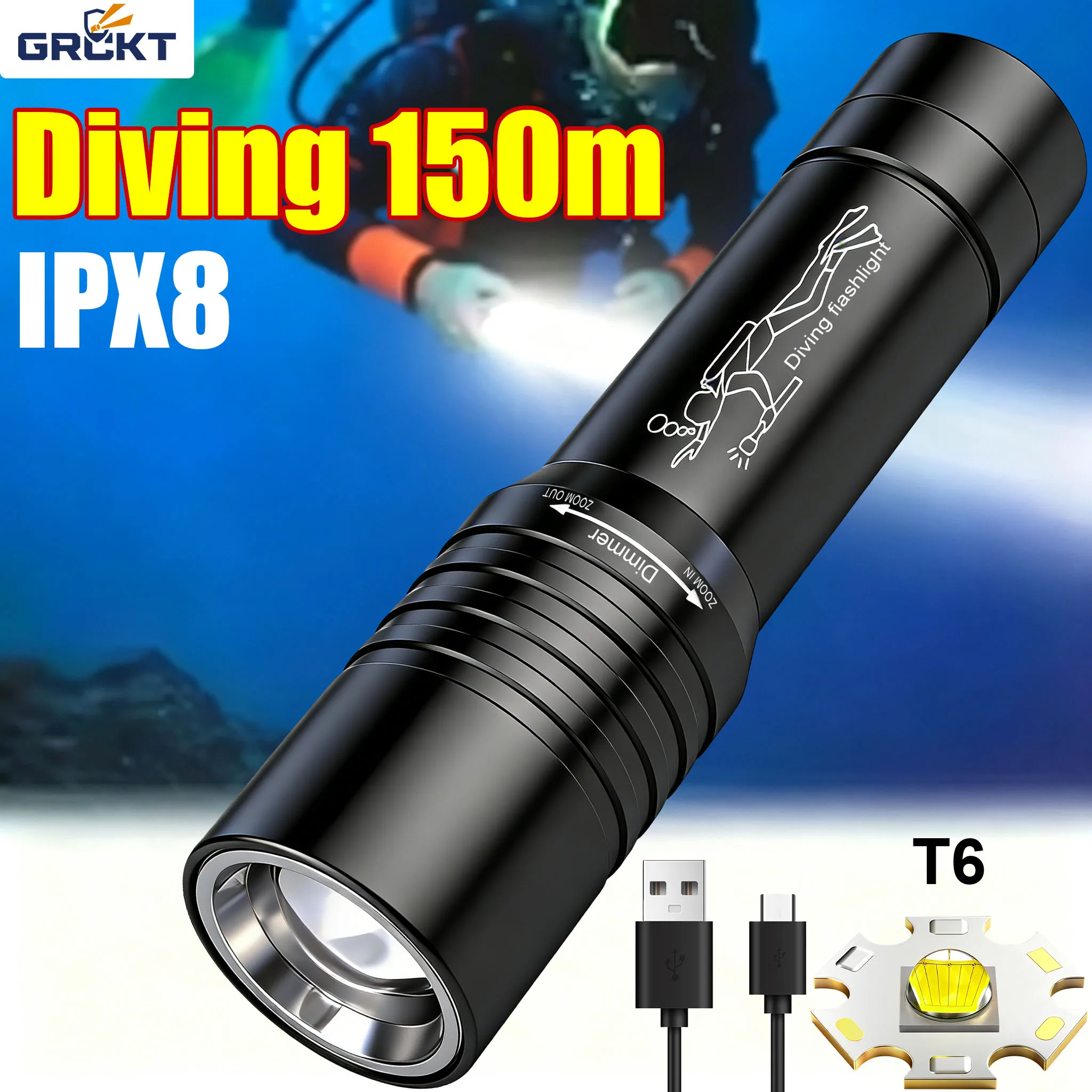 XHP 450 LED Diving Light Powerful Underwater Diving Torch Waterproof Portable Magnetic Switch Lamps Survival Fishing Flashlights