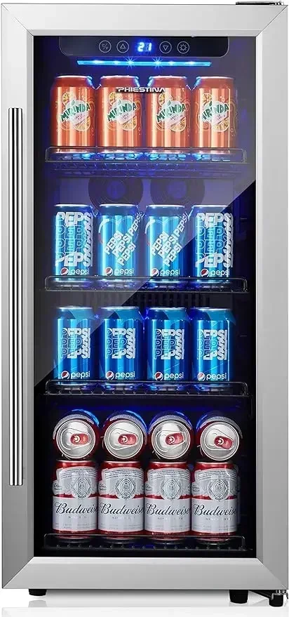 Mini Beverage Refrigerator with Auto Defrost Function, Freestanding Glass Door, Juice Beer Fridge, 100 Cans Cooler, 16 Inch