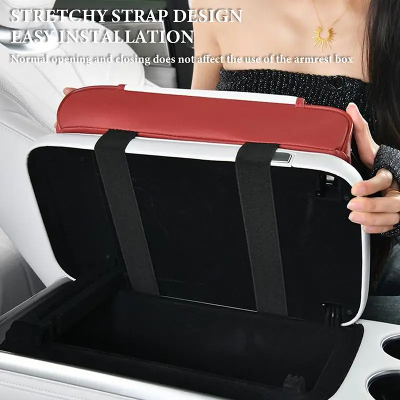 

Car Armrest Cushion With Cup Holder Auto Center Console Armrest Cushion Box Elastic Belt Design Vehicle Interior Accessories For
