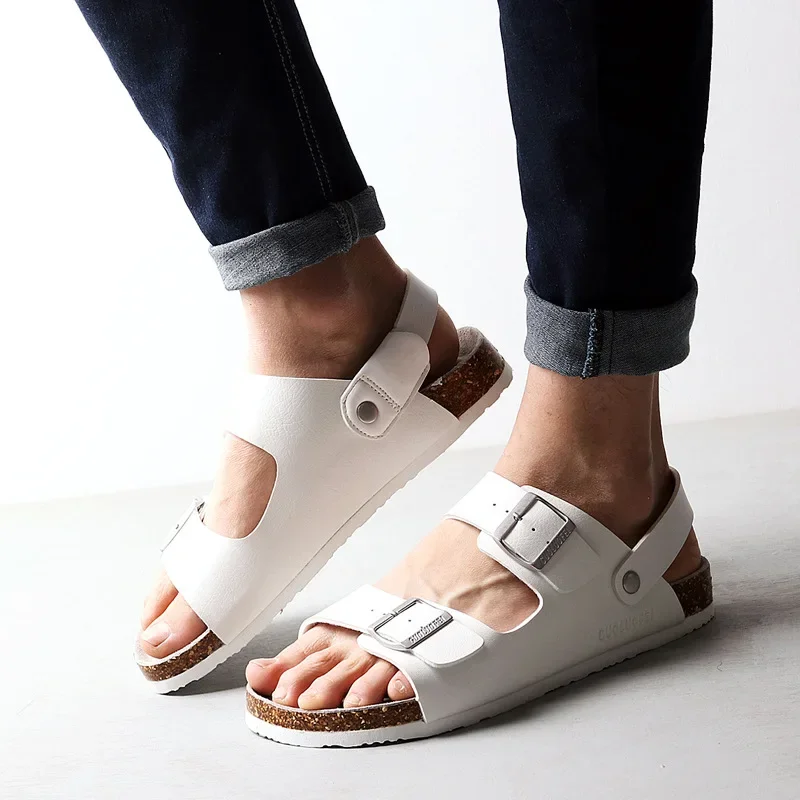 Men's Cork Sandals Summer New Fashion Lovers' Beach Gladiator Buckle Strap Sandals Shoes Flat Casual Men Beach Slippers - Detail 1
