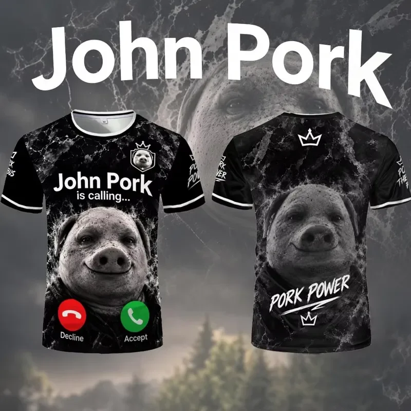 3D Print Casual Short Sleeve John Pork Is Calling 2026 Funny Ugly Pig Emoji T Shirt Men Women Y2K Quick Dry Outdoor Sports