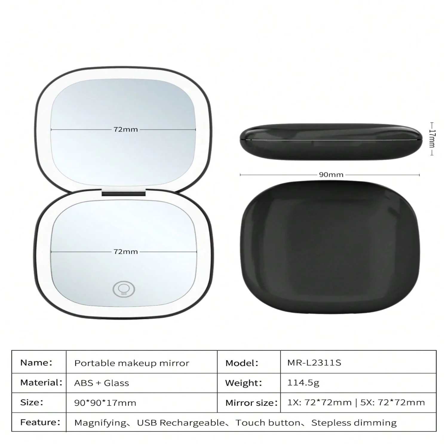 مرآة مكياج Led محمولة تضيء مرآة هدية مرآة مكياج مربعة الشكل مع ضوء هدايا عيد الحب لطيف سانت باتري