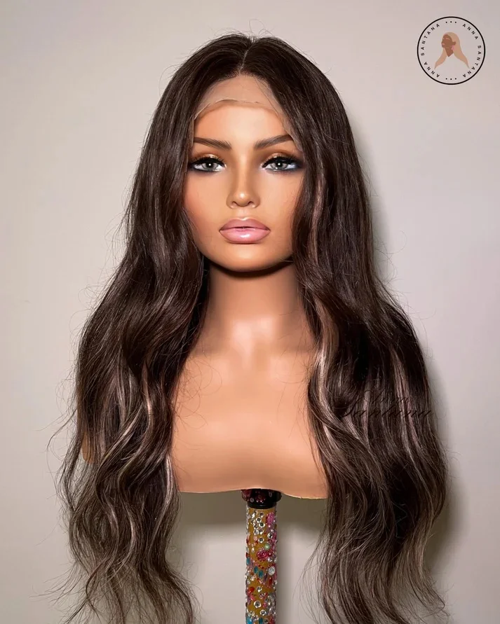 

Выделите темно-коричневые парики Длинные натуральные волны Синтетический парик с кружевным верхом для женщин Высококачественные парики с кружевным верхом Ежедневное использование для косплея