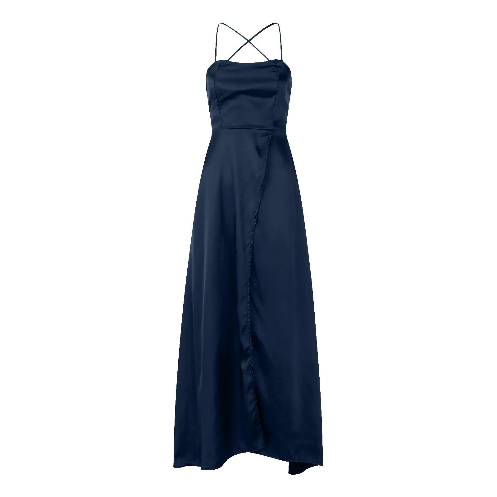 Elegant Hight Split Evening Maxi Dress Sexy Lace-Up Backless Long Dresses Navy Blue Sleeveless High Waist Party Dress