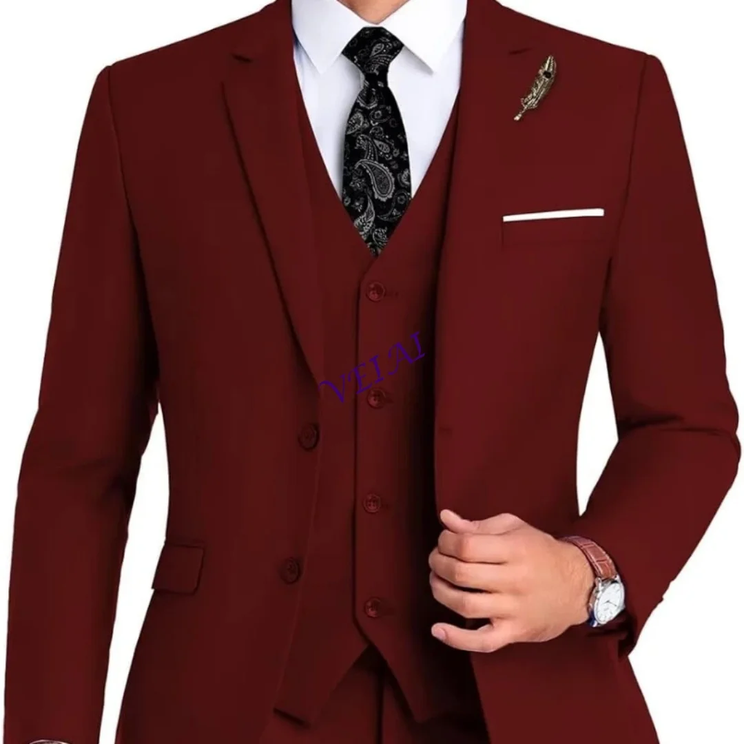 

CustomizedHigh-End Suits Groomsmen Orange Slim Fit 3 Pieces Suit For Men Notched Lapel Jacket Vest Pants