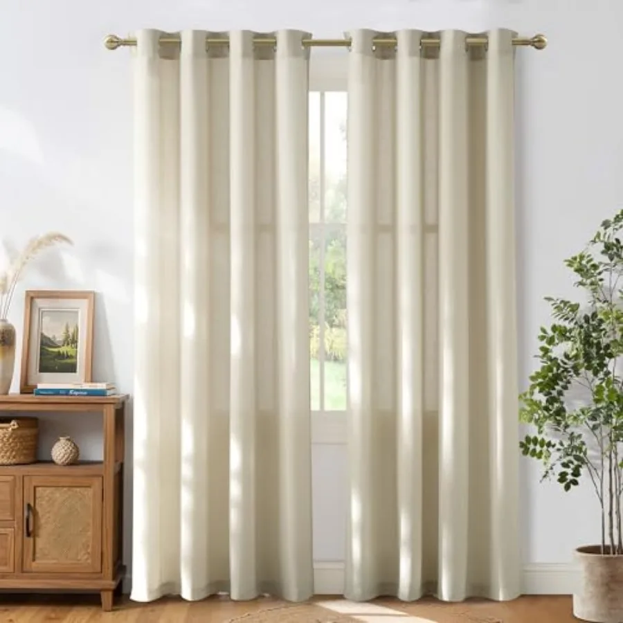 

Linen Curtains for Kitchen Thick Flax Small Window Treatments Semi Sheer Privacy Assured with Light Through for Cafe/Bathroom W