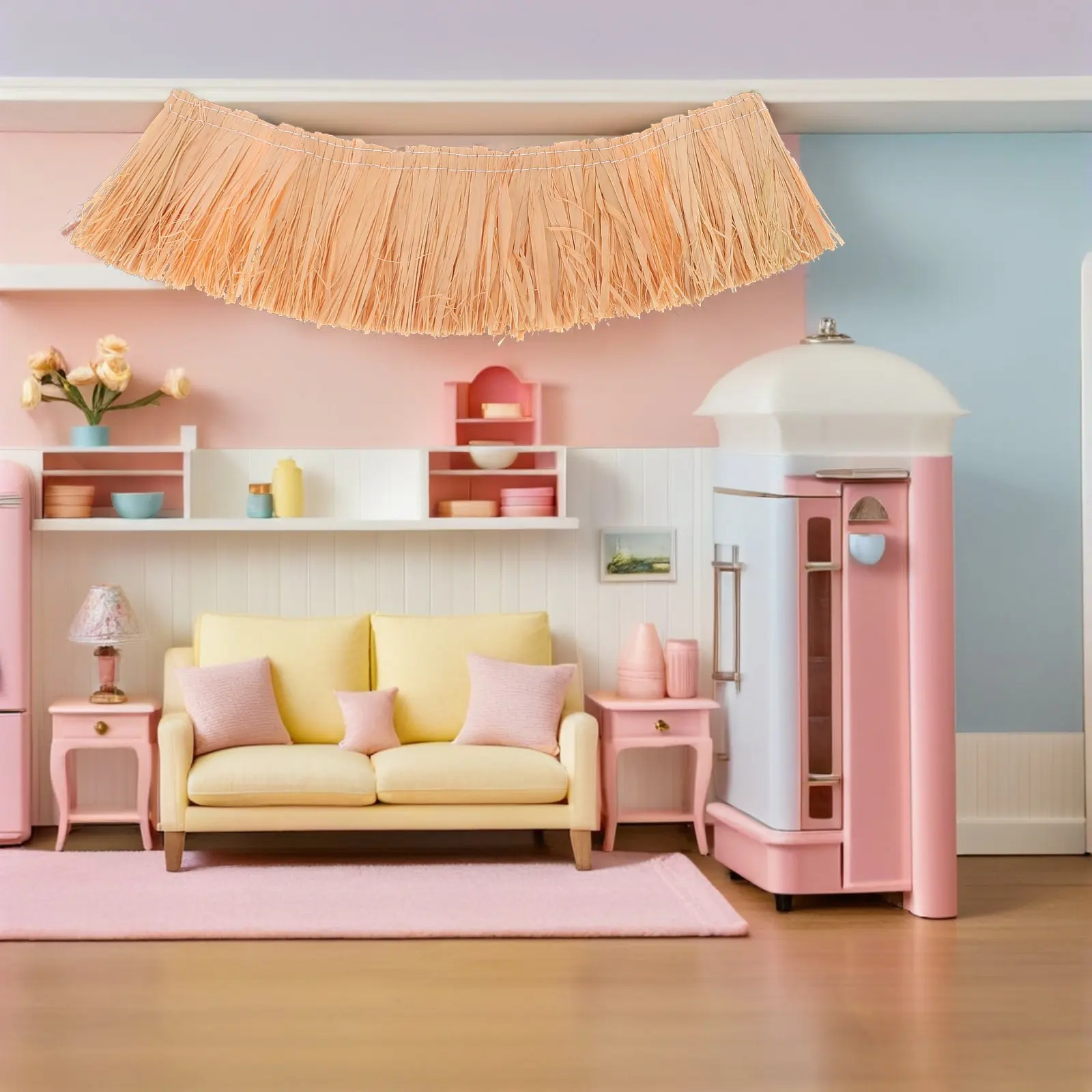 

6Pcs Artificial Thatch Roll Natural Straw Roofing DIY Miniature Faux Thatched Roof for Fairy Garden Dollhouse Crafting