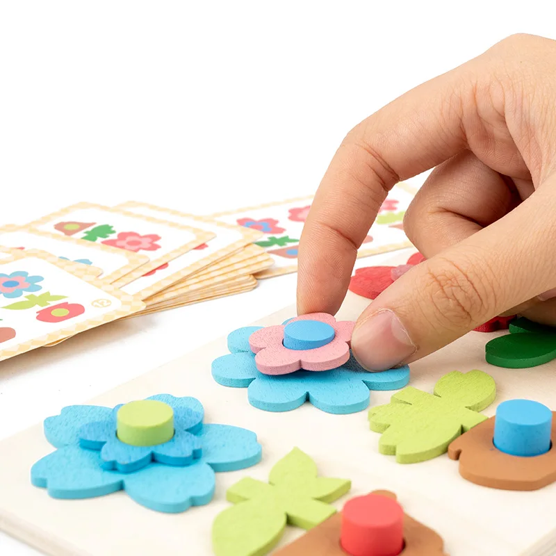 1pc Houten Bloemthema Kleurgecoördineerde Stapelpuzzel Speelgoed In elkaar grijpende Bouwsteenset Geschikt voor Kinderen Leeftijden 3+
