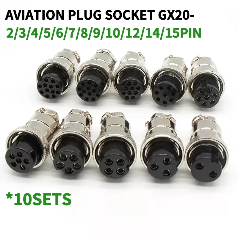 10Sets GX20 2 3 4 5 6 7 8 9 10 12 14 15 Pin Male&Female Aviator Aviation Plug Socket Circular Connector