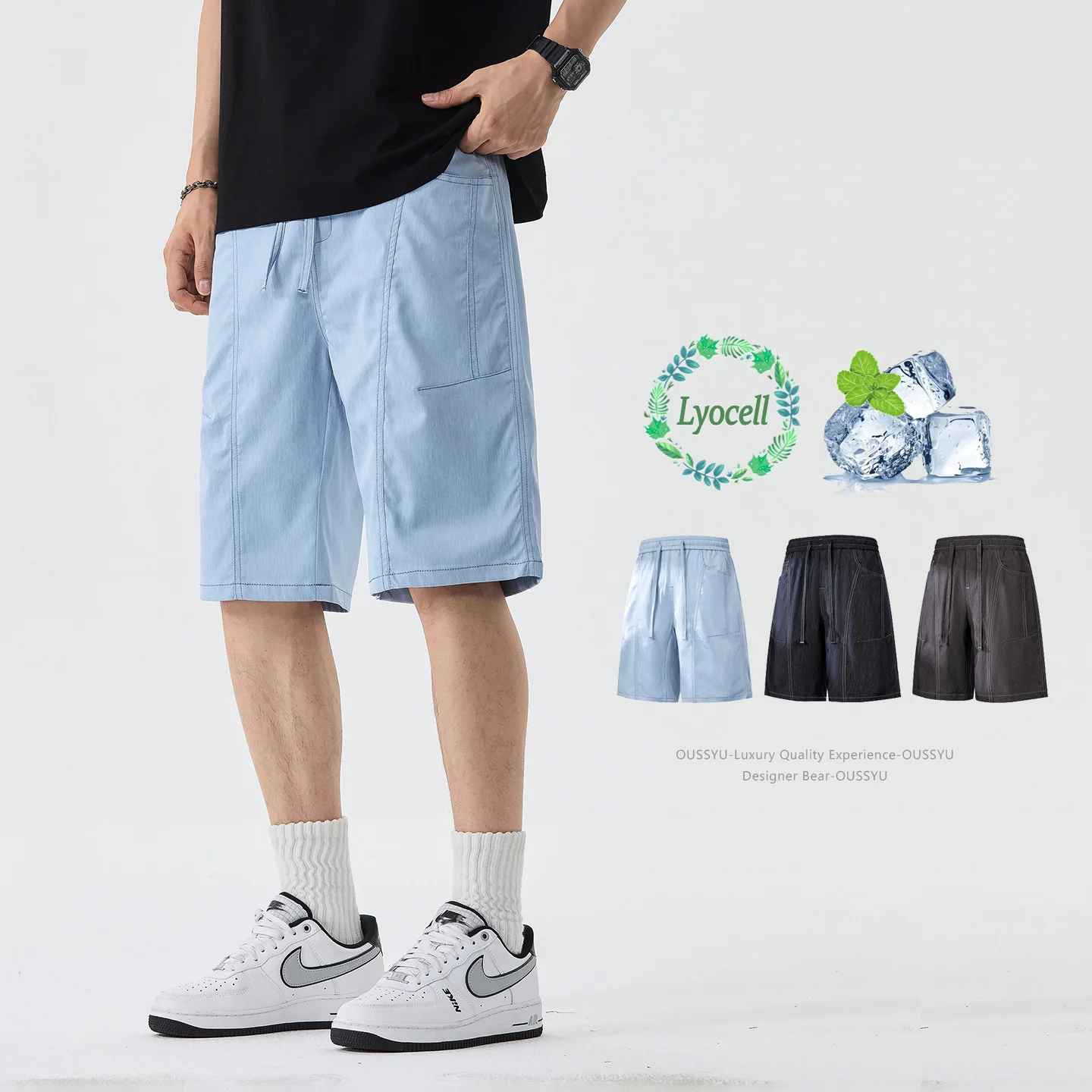 Pantalones Cortos de Mezclilla Rectos Transpirables de Lyocell para Hombre, Estilo Casual Holgado hasta la Rodilla, Tallas Grandes 5XL, Bermuda Jorts para Hombre