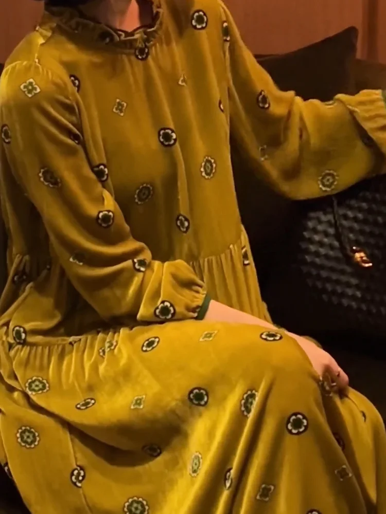 

New Chinese Sle Velvet Long Dr Slimming Floral Print Autumn New Arrival plus Size Ele Versatile Weight Loss Skirt