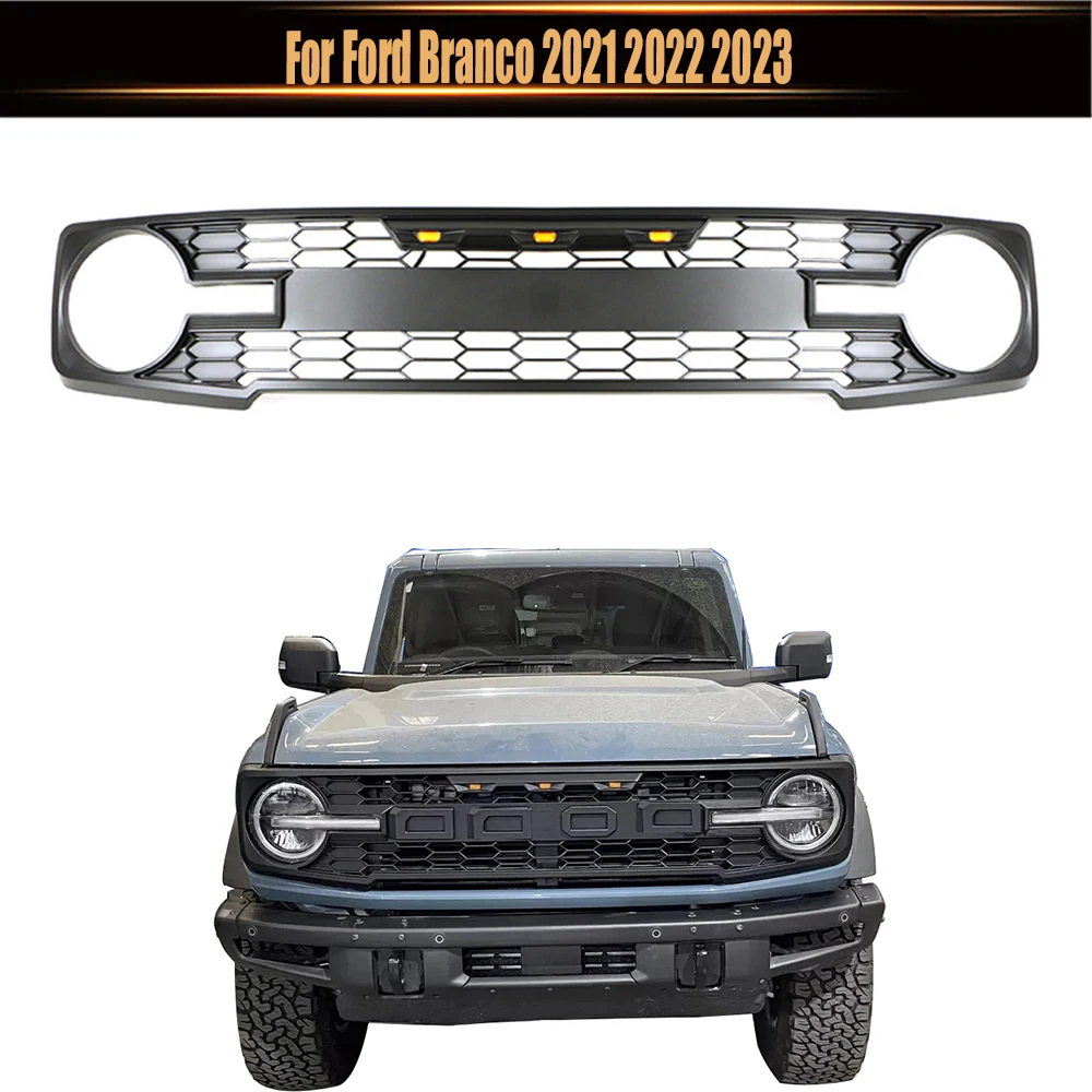 For Ford Branco 2021 2022 2023 RapTor Style Grills Off Road Auto Exterior Accessories Front Grill Car Grille With Led Lights