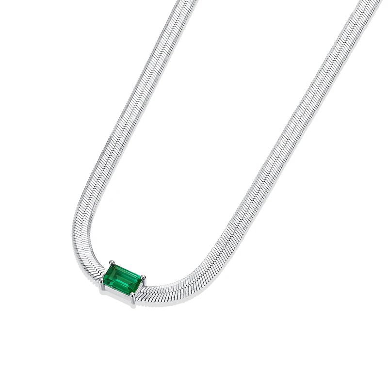 Trendy 925 Sterling Silver Snake Chain Cultivate Emerald Square Pendant Necklace for Women Party Fine Jewelry Gift