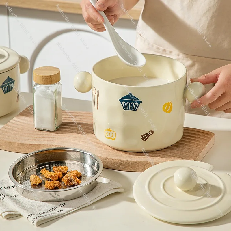 Ceramic Oil Storage Jar Heat Resistant Kitchen Seasoning Container Lard Pot with Lid Food Grade Storage Jar