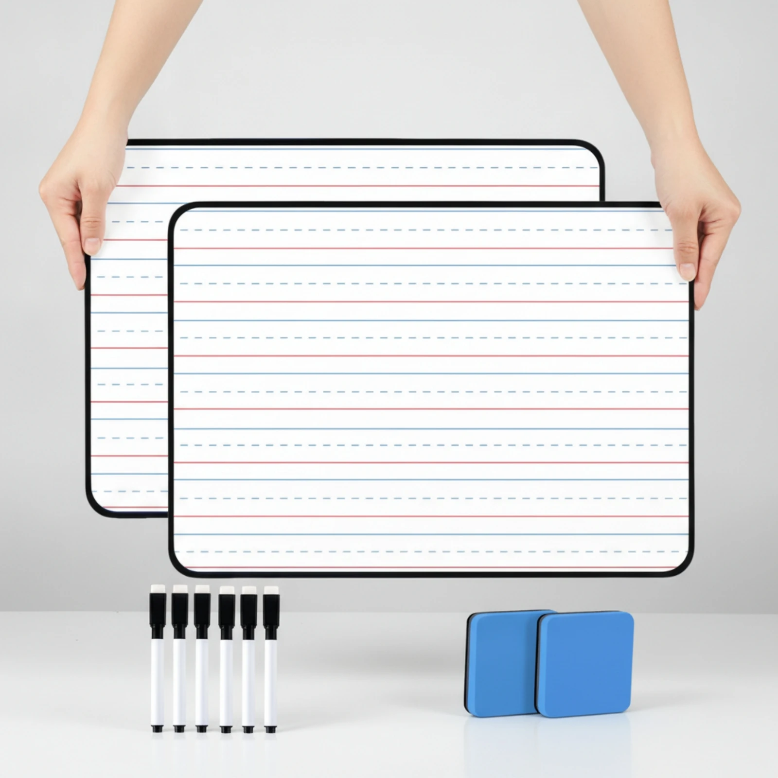2-pieces-dry-erase-board-with-markers-reusable-dry-erase-board-with-blank-side-whiteboard-with-lines-durable-for-students
