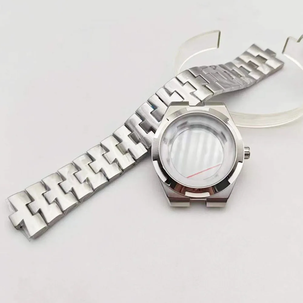 41mm silver steel Watch part for Men watches fit 8215 Watch case accessories Steel strap sapphire glass fit 33mm dial