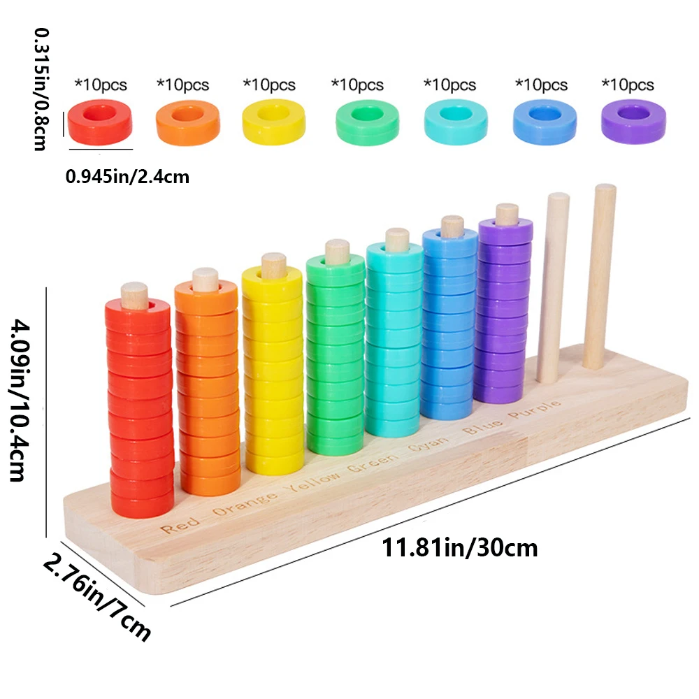 ของเล่นเรียงวงแหวนสีรุ้งเพื่อการศึกษา ฝึกการจดจำสีและการจำแนกประเภท สำหรับเด็กอนุบาล ของเล่นเสริมพัฒนาการกล้ามเนื้อมัดเล็ก