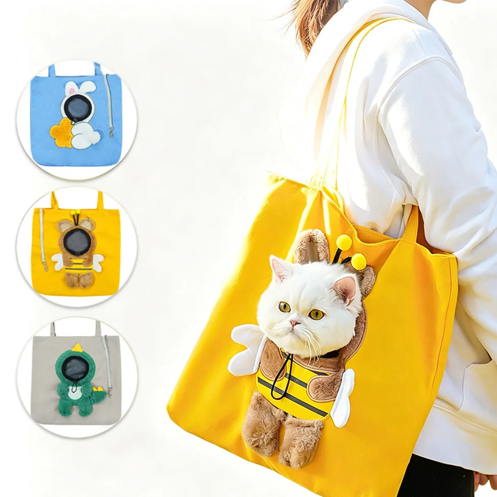 Cute Cartoon Pet Carrier Tote Bag, Portable Single‑Shoulder Cat Dog Travel Bag, Breathable Head‑Out Design Handbag