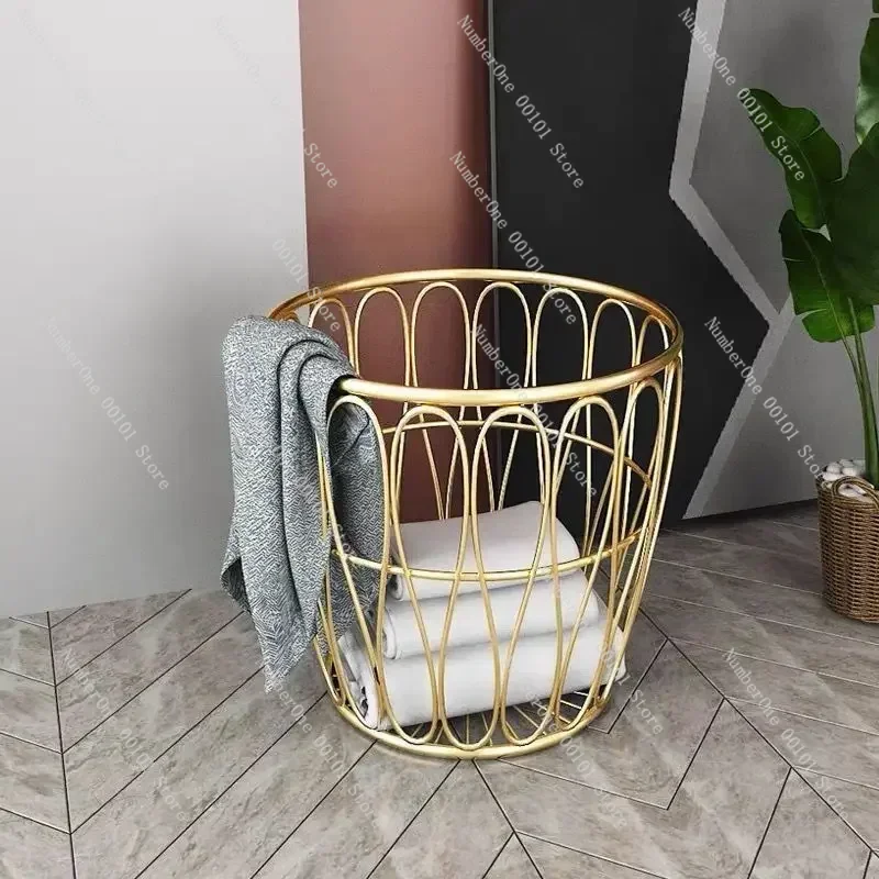 Metal Clothes Storage Wheel Basket Gold Color Dirty Handle Laundry Basket with Wheels Home Organizer for Clothes Creative Toys