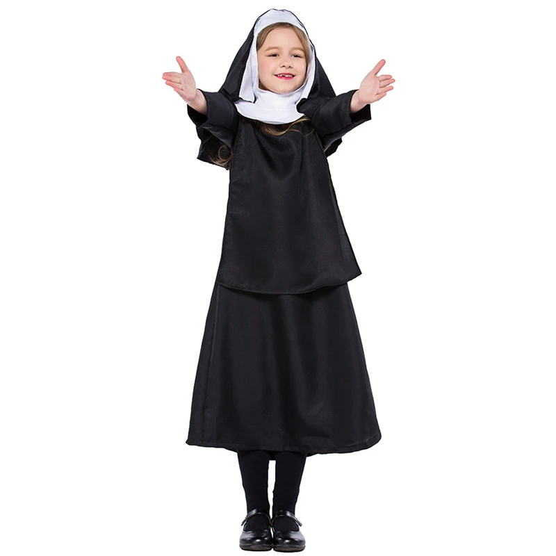 

Children Black Nun Dress With Hooded Set Costumes Cosplay For Girl Halloween Party Cosplay