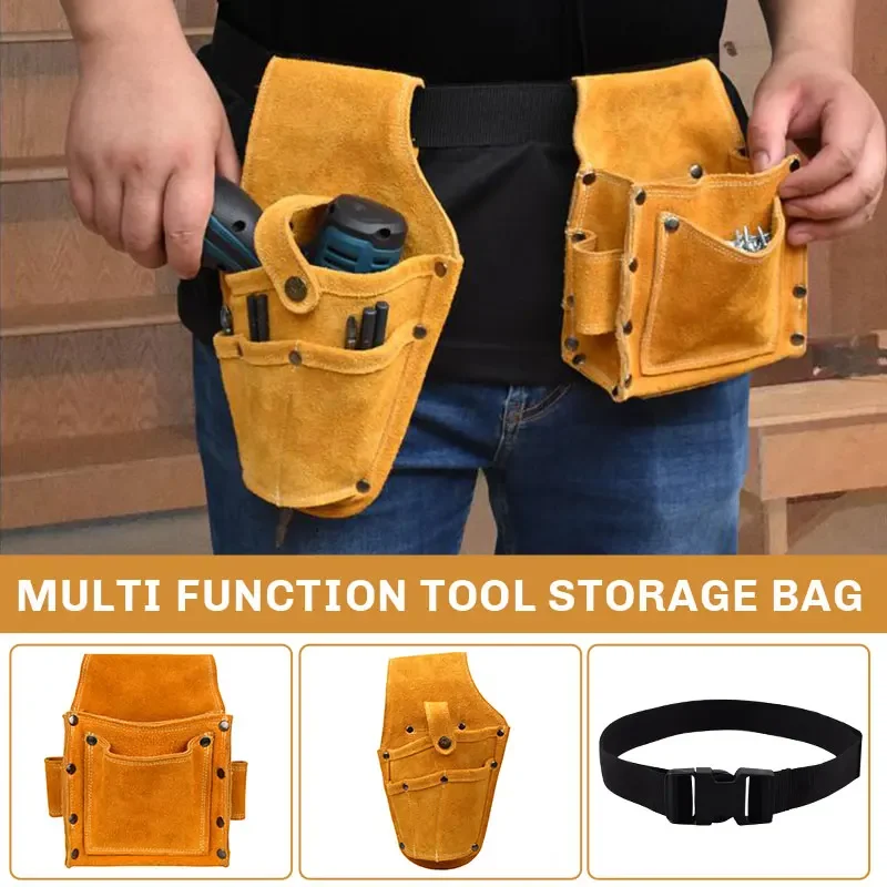 Cowhide Leather Woodworking Tool Waist Bag Holster Waist Tool Bag Waist Belt Tool Electric Welding Welder Pouch with Belt