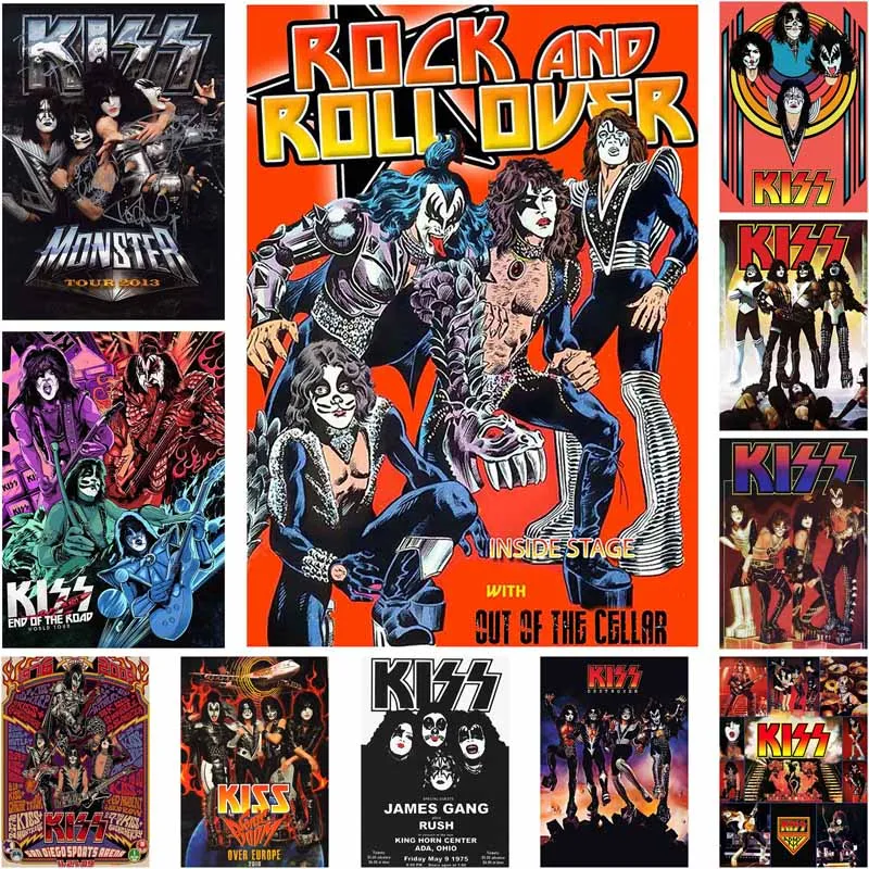 Classic Metal Rock Singer Poster Kiss Band White Paper Music Star Prints Pictures for Home Decor Room Bar Decorative Painting