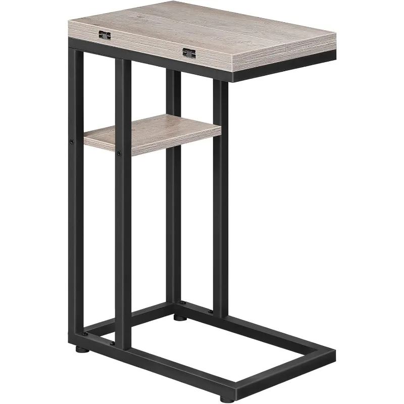 C Shaped Side Table with Storage Shelf, Small Snack Table Suitable for Living Room Bedroom Small Spaces, Easy Assembly