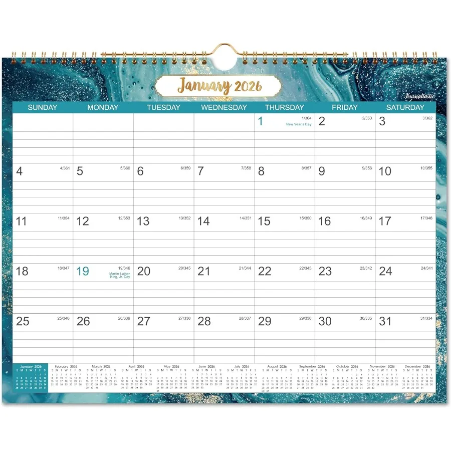 

Календарь на 2026 гг. Настенный календарь на 2026 год с датой Джулиана, Январь 2026 декабря 2026 г. Двойной проволочный переплет, плотная бумага 14,76 x 11,6, идеально подходит для