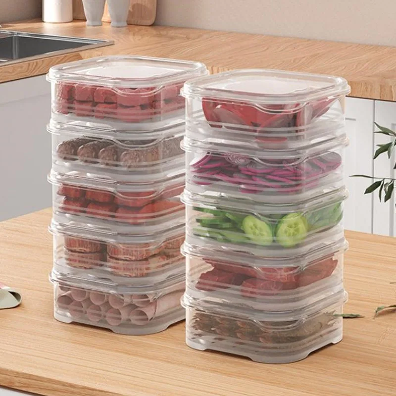 10Pcs Plastic Crisper Refrigerator Frozen Meat Box Frozen Meat Vegetable Fresh-Keeping Box Transparent Sealed Storage Box