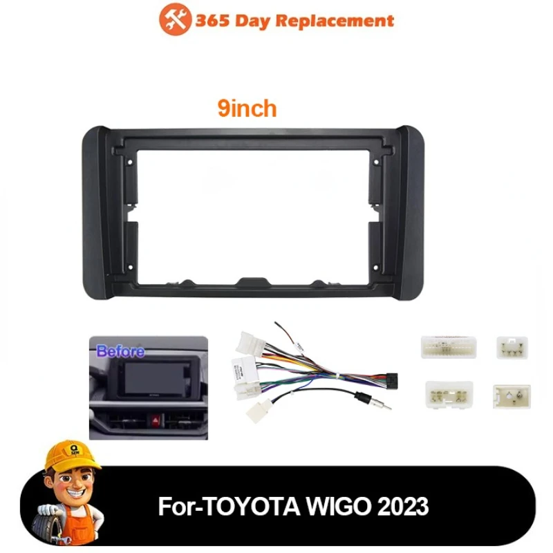 New 9 inch Car Radio GPS  Fascia Panel Frame Cable  for 2023 TOYOTA WIGO Fascia Bezel Trim Car Multimedia Accessories