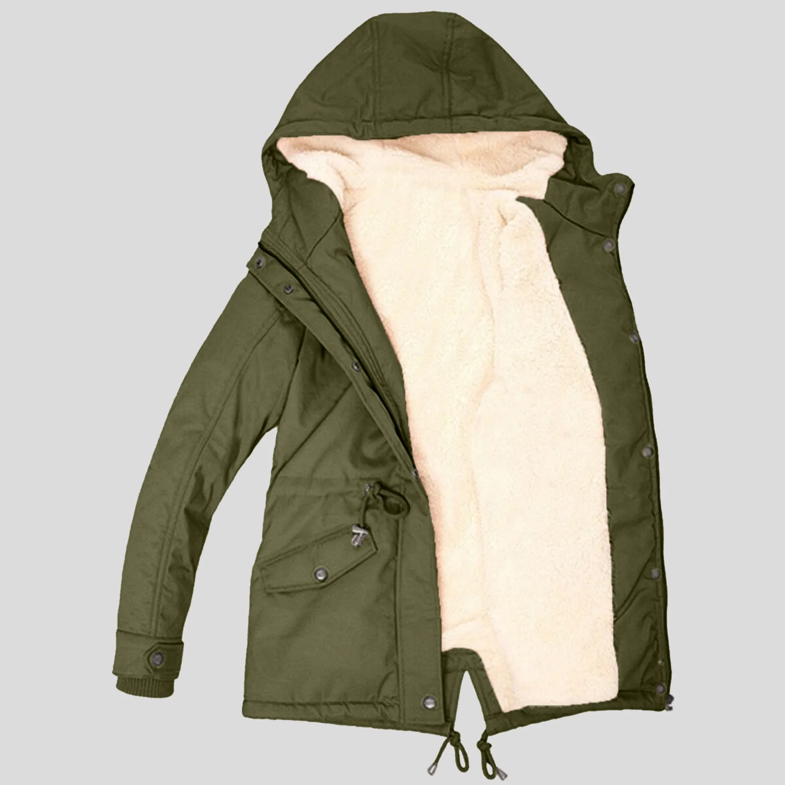 Women Winter Warm Zipper Jacket Solid Color Simple Casual Faux Wool Hooded Parkas Female Outdor Windbreak Overcoats With Pockets