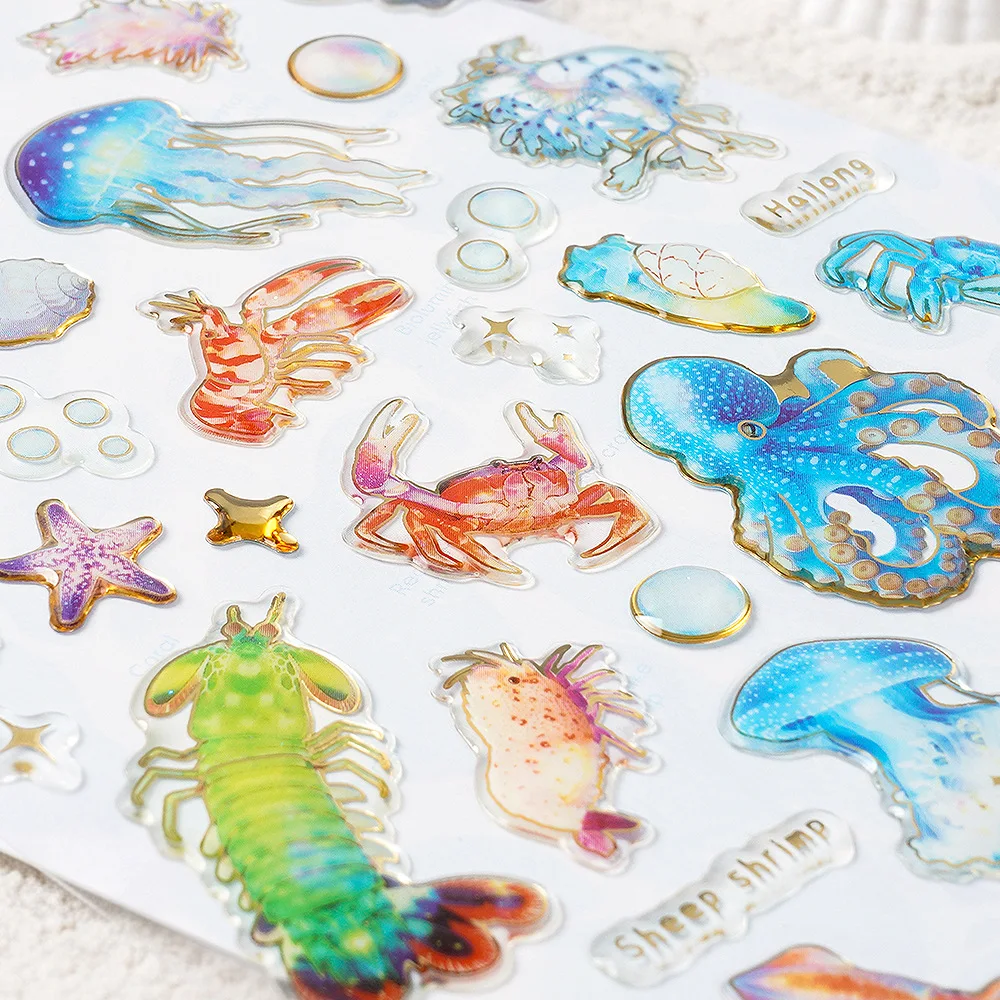 3D Crystal Ocean‑Creature Stickers, Dolphin, Penguin, Jellyfish DIY Decor for Phone Cases, Journals, Water Bottles