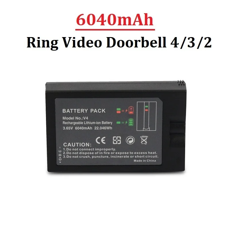 6040mAh V4 Replacement Ring doorbell battery For Ring Video Doorbell 2/3/4/3 Plus Lithium Battery Power Bank 3.65V V4 Batteria