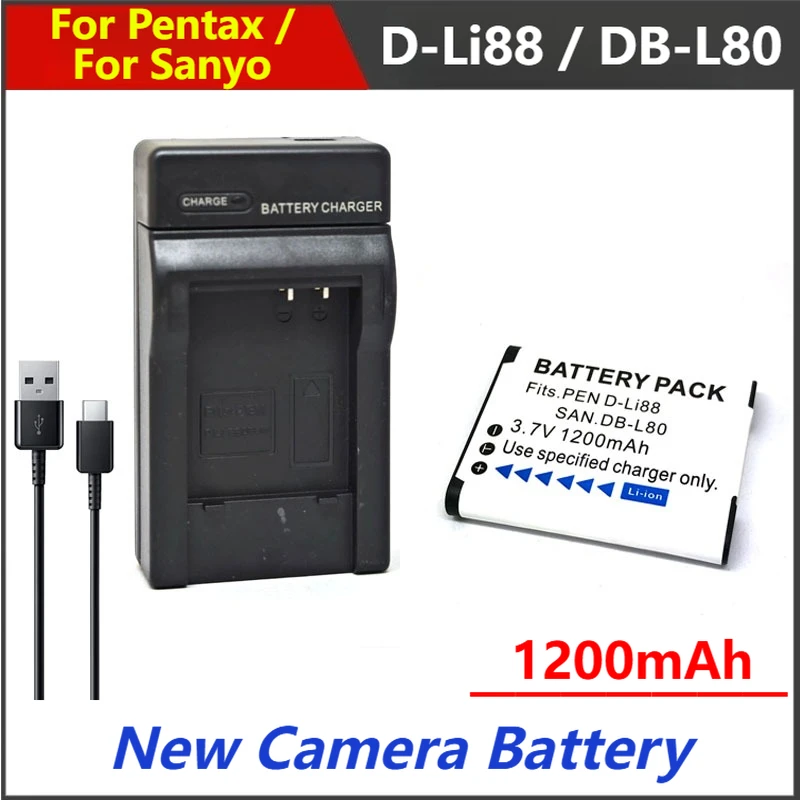 

1200mAh DLi88 DBL80 Battery Charger For Pentax Optio H90 W90 WS80 P70 P80 For Sanyo CG10 CG11 CG20 CG100 CG110 CG102 GH1 GH2 CS1