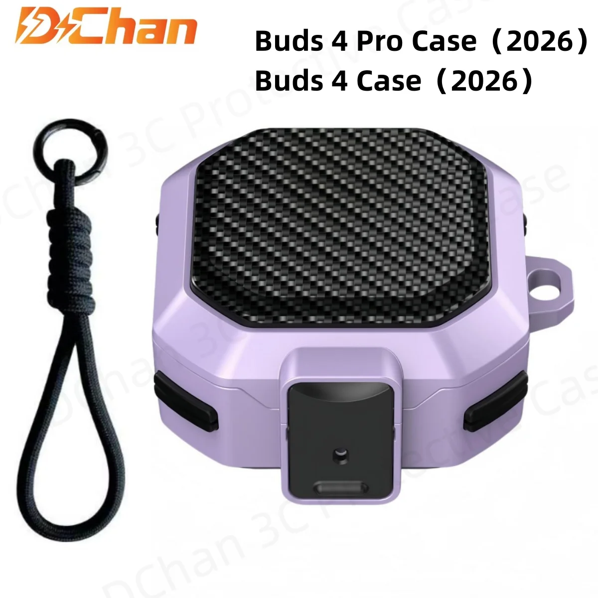 Carbon lock case for samsung galaxy buds 4 pro Shockproof Full Protection Cover For 2026 Galaxy Buds 4 Pro Earphone with lanyard
