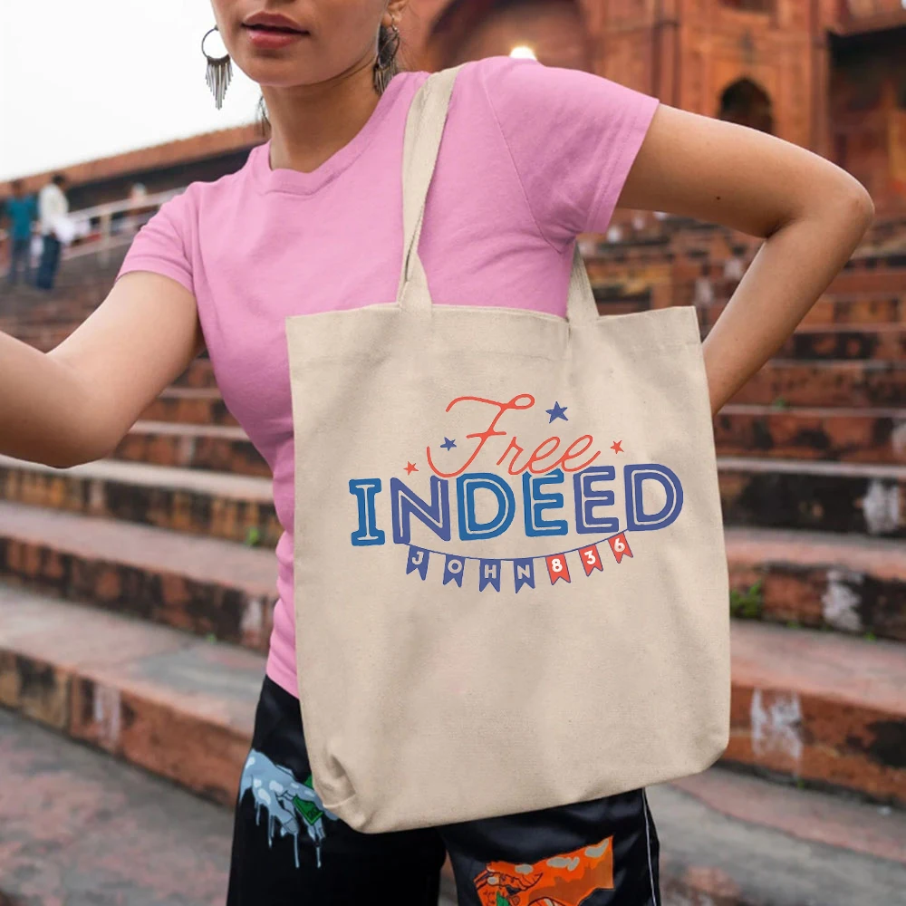 Vintage Christian July Sublimation Print Designs Womens Handbags Patriotic Independence Day Reusable Practical Canvas Tote Bags