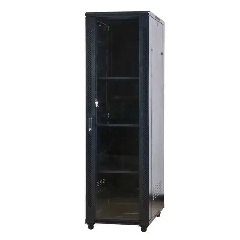 SPCC Network Cabinet High Loading 1000kg with Temper Glass Door Front Floor Standing Server Rack Locks 12U-47U Capacity Stock