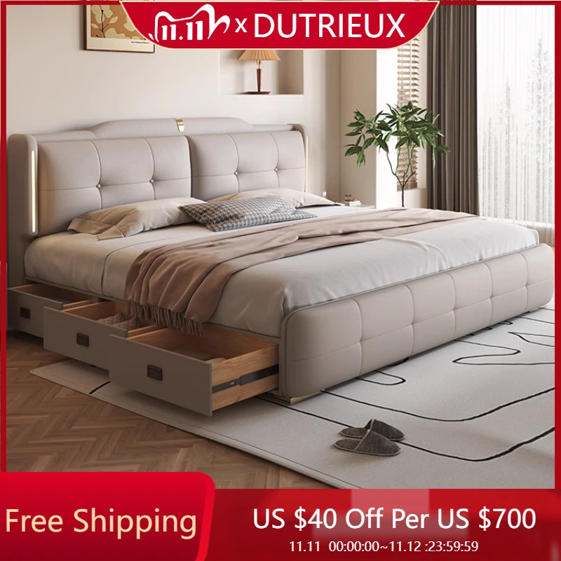 

Princess Bedroom Bed Double Nordic European Cheap Aesthetics French Bed Minimalist Comfortable Wedding Wood Muebles Furniture