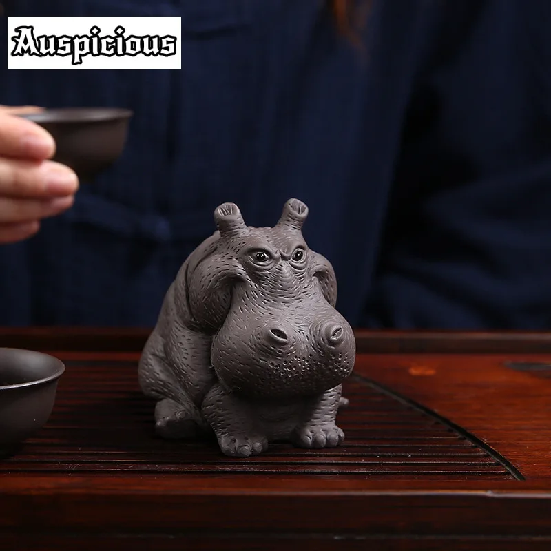 Purple Sand Hippo Tea Ornaments Decoration Handmade Foundationed Tea Table Personality Creative Fortune Tea Table Tea Pet