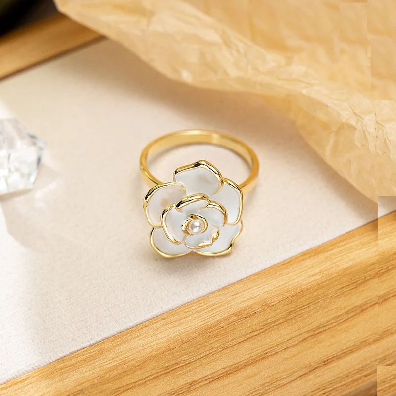 Luxury Camellia Black Flower Ring Female Fashion Opening Ring Index finger ring wholesale