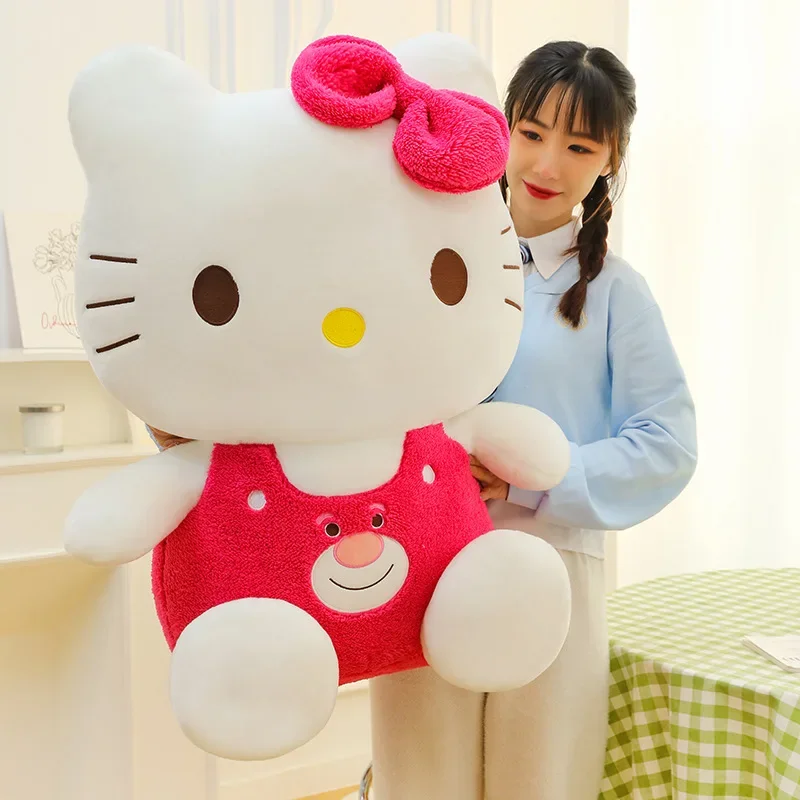 Sanrio-muñecas de Hello Kitty para niños, oso de fresa, juguete de peluche grande, almohada de decoración de dormitorio para niñas, lindo regalo de dibujos animados, 35 cm, 50 cm, 60cm