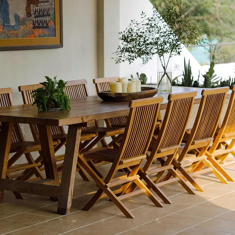 Outdoor balcony table and chairs folded solid wood