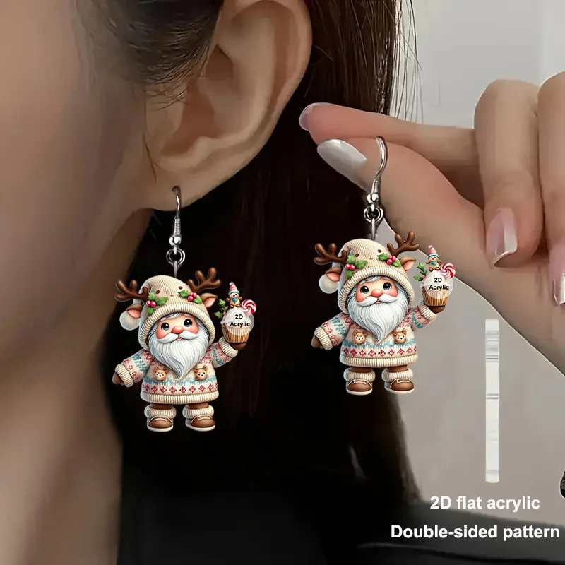 أقراط متدلية لطيفة لعيد الميلاد ثنائية الأبعاد، إكسسوار مطبوع على الوجهين من الأكريليك المسطح، عنصر جمالي رائع، مناسب للحفلات #4