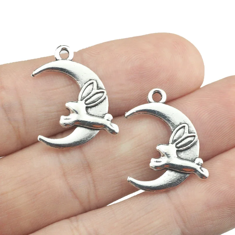 

20Pieces 20*22mm Antique Silver Color Moon Cute Rabbit Charms Pendant For DIY Jewelry Making Wholesale