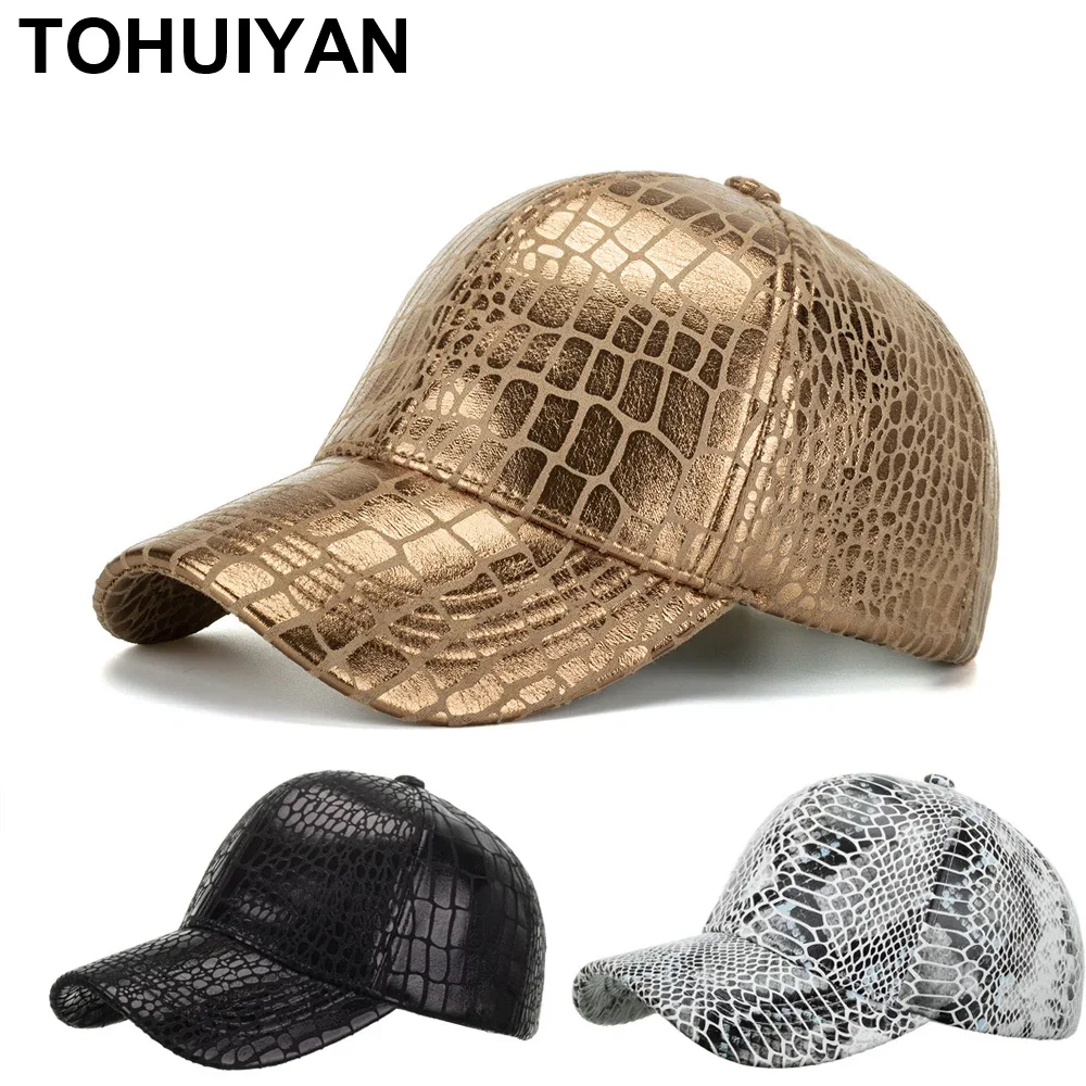 Stylish Snakeskin Baseball Cap Outdoor Travel Adjustable Casquette Sun Hats Curved Visor Hip Hop Snapback Caps For Men And Women