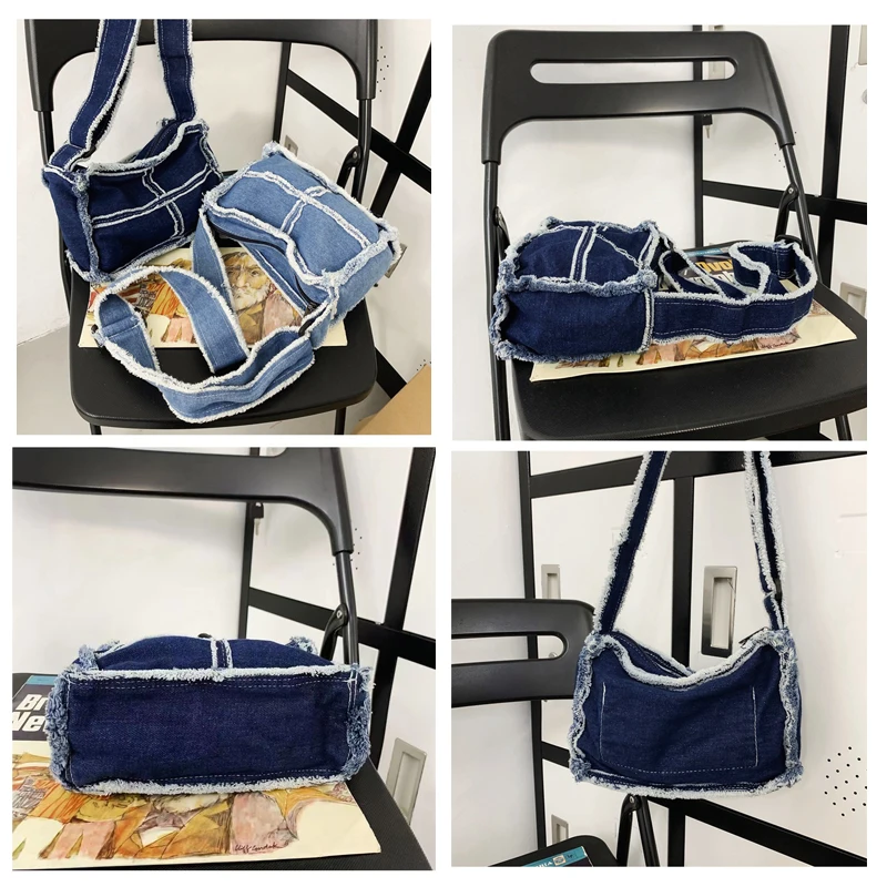 Tas wanita Denim kecil, tas wanita, tren, tas tangan, tas bahu kanvas, tas selempang Vintage, tas kurir Korea, tas jins Y2K