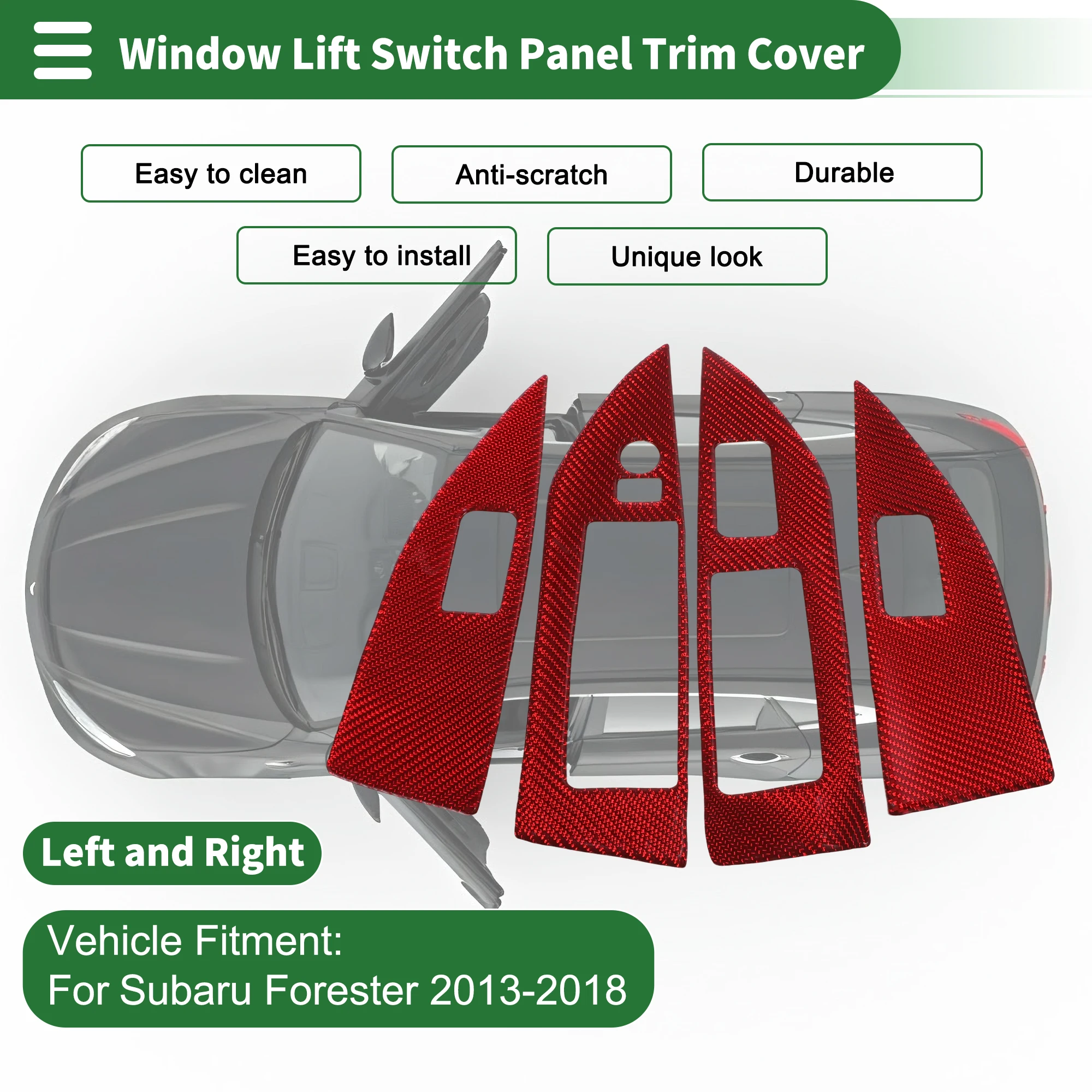 UXCELL Window Lift Switch Panel Trim Cover for Subaru Forester 13-18 Carbon Fiber Red