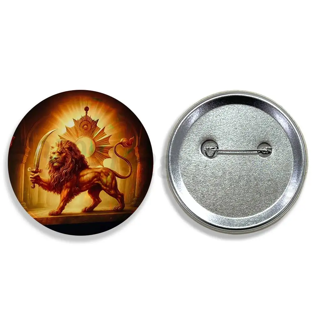 Imperial Coat of Arms of Iran national emblem Lion sun Badge Brooches on Backpack Clothes Handmade Round Enamel Pins for Jewelry